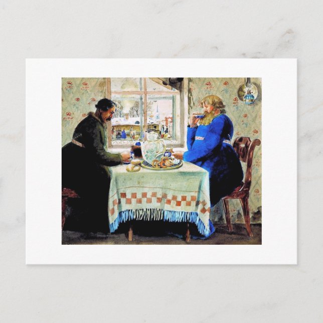 Cartão Postal Homens russos em Tea (Frente)