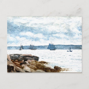 Cartão Postal Homer - Barcos à vela em Gloucester, pintura de 1