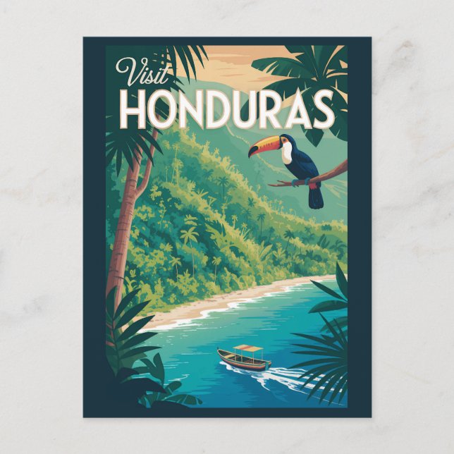 Cartão Postal Honduras Toucan Illustration Travel Art Vintage (Frente)