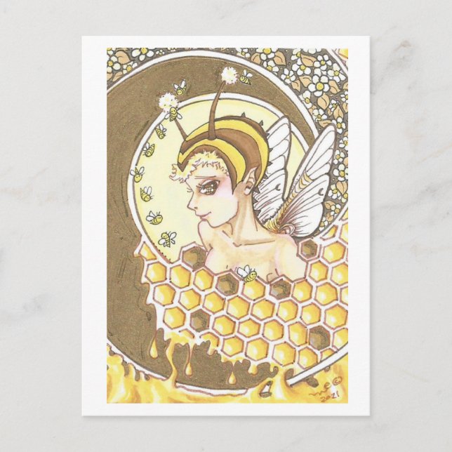 Cartão Postal Honey Spiral Fairy Bee Nymph Fantasy Art Impressão (Frente)