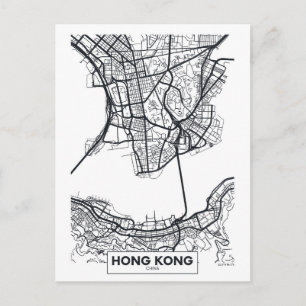 Cartão Postal Hong Kong, China   Mapa da cidade de preto e branc