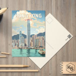 Cartão Postal Hong Kong China Viagem Art Vintage<br><div class="desc">Design de viagem de vetor retrovetor de Hong Kong. Uma mistura de Oriente e Ocidente: Hong Kong orgulha-se de uma mistura cativante de influências chinesas e ocidentais.</div>
