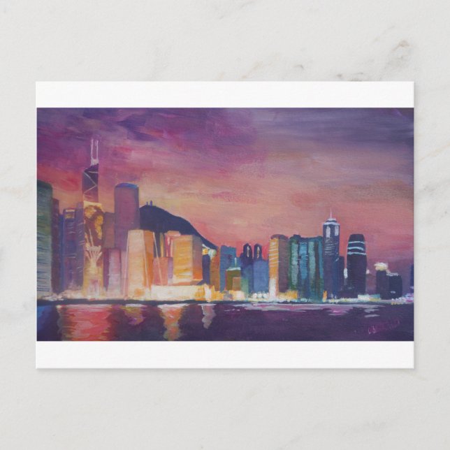 Cartão Postal Hong Kong Skyline À Noite (Frente)