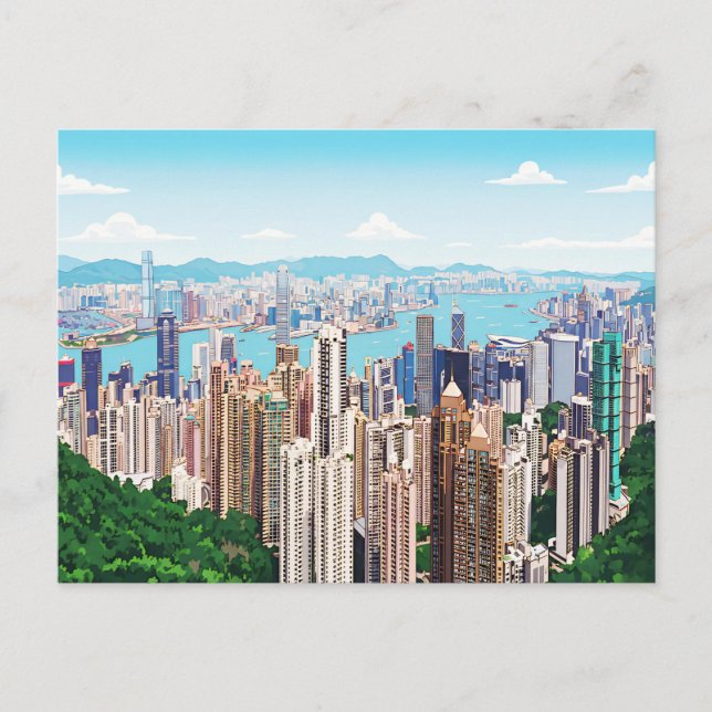 Cartão Postal Hong Kong skyline panoramic view postcard (Frente)