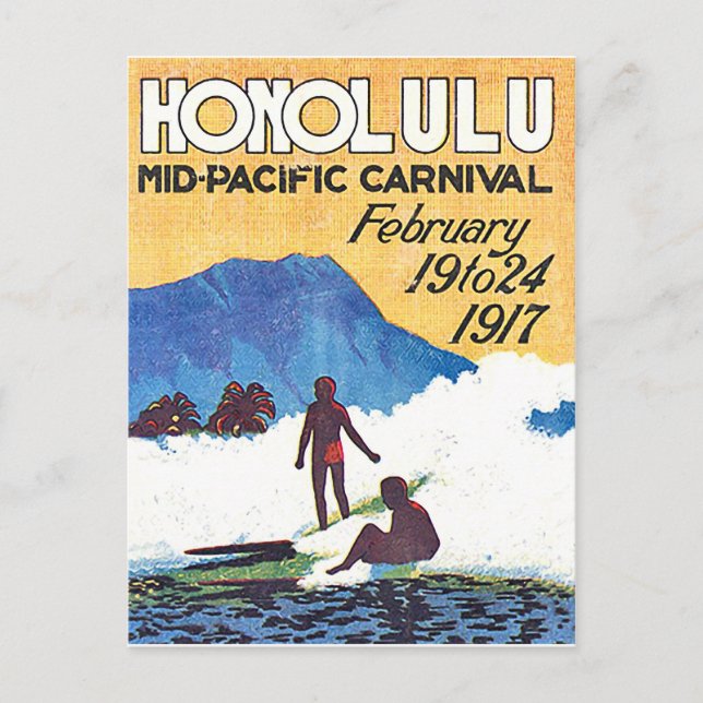 Cartão Postal Honolulu, carnaval Médio-Pacífico, viagens vintage (Frente)