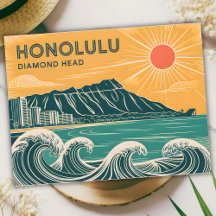 Honolulu Diamond Head Oahu Waikiki Retro Minimale