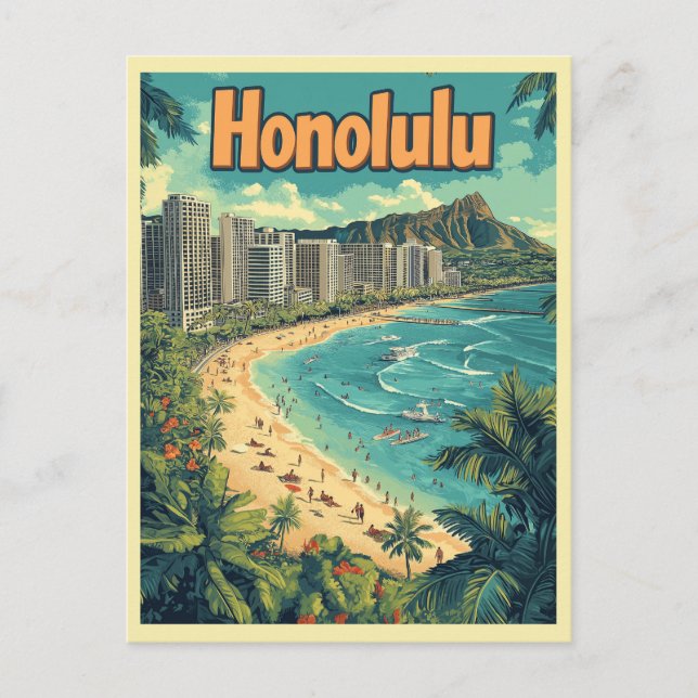 Cartão Postal Honolulu - Havaí Urbano Praia  (Frente)