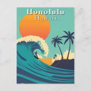 Cartão Postal Honolulu Havaí Viagens de Surf Vintage