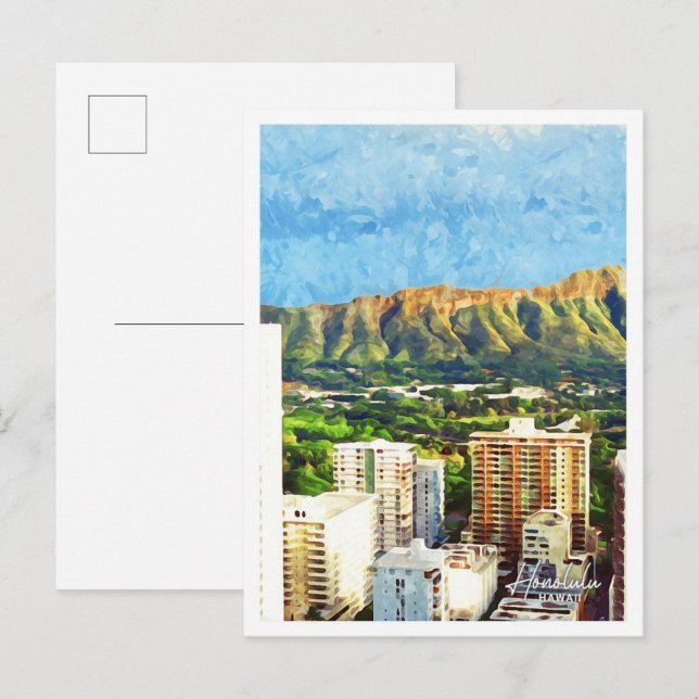 Cartão Postal Honolulu Hawaii - Linda Paisagem de Pintura do Pet (Frente/Verso)