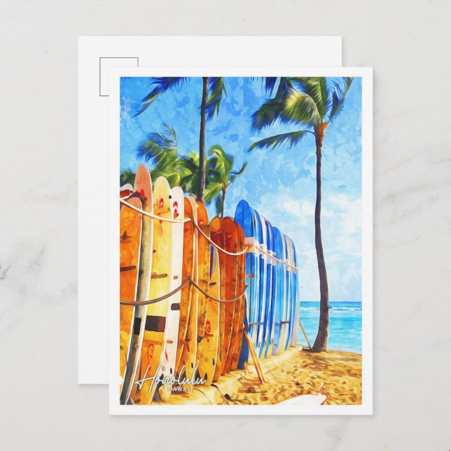 Cartão Postal Honolulu Hawaii - Linda paisagem de Watercolor (Frente/Verso)