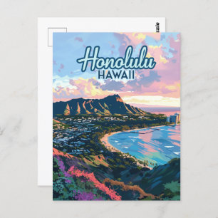 Cartão Postal Honolulu Hawaii Oahu Waikiki Beach Diamondhead