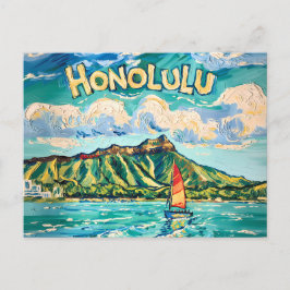 Cartão Postal Honolulu Hawaii Vintage Travel Van Gogh Landscape