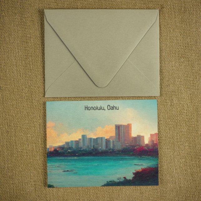 Cartão Postal Honolulu Oahu Panorama Ver paisagem digital (honolulu oahu postcard)