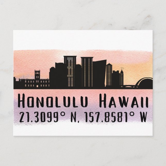 Cartão Postal Honolulu Skyline Latitude e Longitude (Frente)