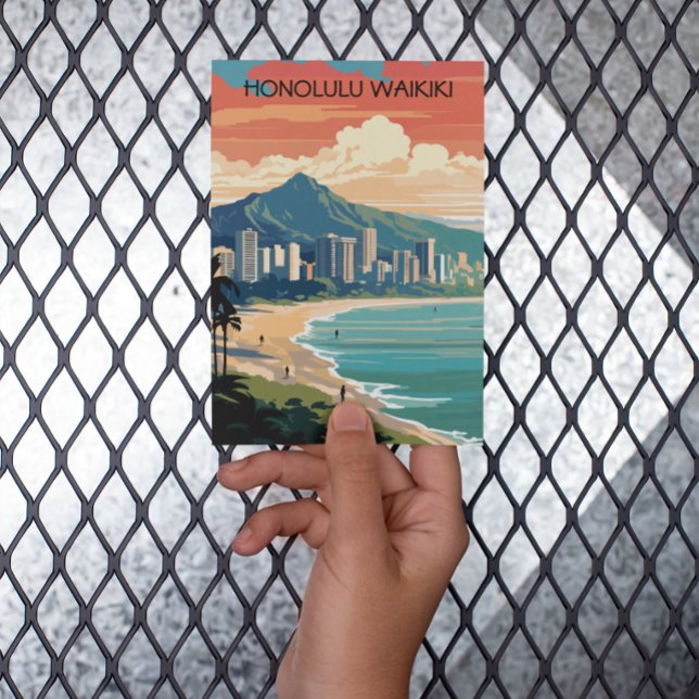 Cartão Postal Honolulu Waikiki Beach Hawaii Panorama View Beach (honolulu haiwaii waikiki postcard)