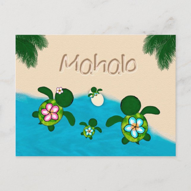 Cartão Postal Honu Baby BOY Sea TURTLE Obrigado Rapazes Azul #28 (Frente)