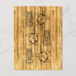 Cartão Postal Honu Havaiano E Máscara De Tiki