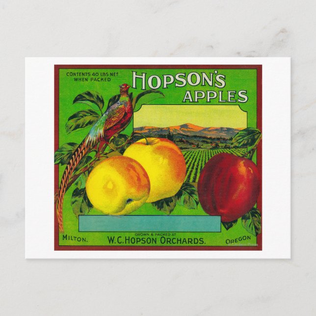 Cartão Postal Hopson's Apple Crate LabelMilton, WA (Frente)