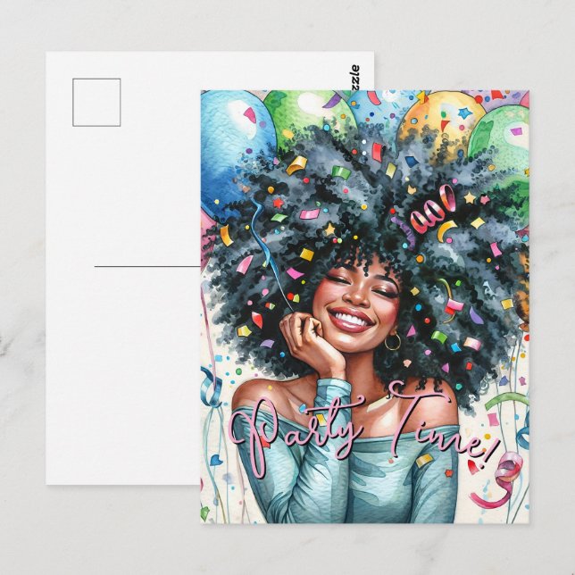 Cartão Postal Hora da festa da mulher negra feliz (Frente/Verso)