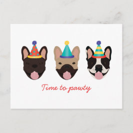 Cartão Postal Hora de Festa de Cachorro Bulldog Francês Chapéus 