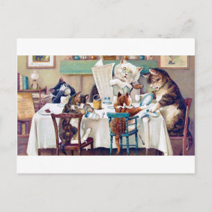 Cartão Postal Hora do Café da Gata, Louis Wain