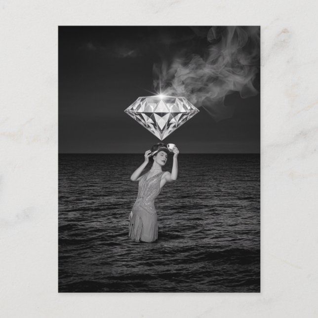 Cartão Postal Hora do Chá Surreal com Diamante Preto e Branco (Frente)