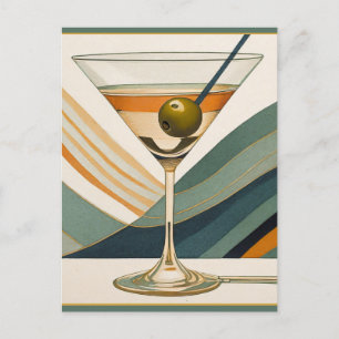Cartão Postal Hora do Coquetel Martini Moderno de Meados do Sécu