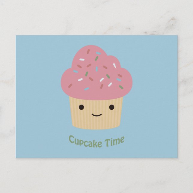 Cartão Postal Hora do Cupcake! Lindo Cupcake Rosa (Frente)