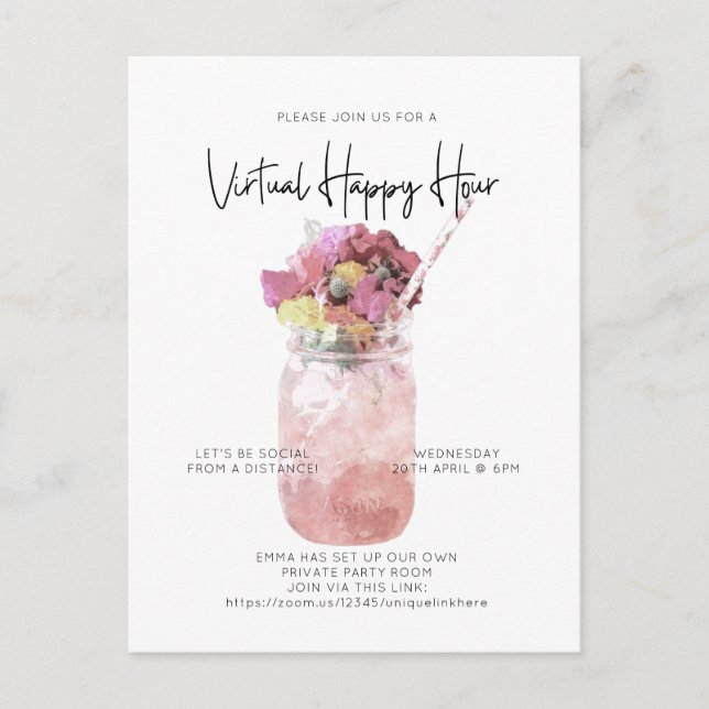 Cartão Postal Hora Feliz da Distância Social do Partido Cocktail (Frente)