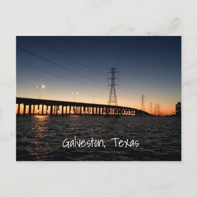 Cartão Postal Horário da Noite de Galveston Skyline (Frente)
