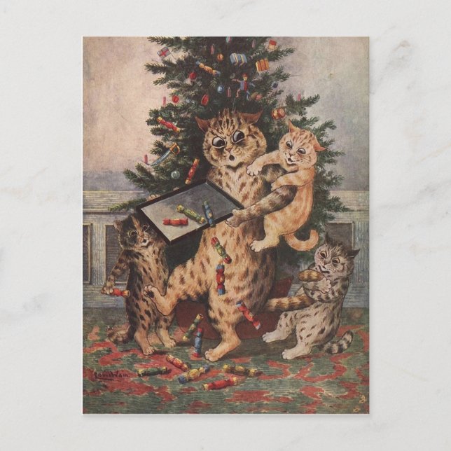 Cartão Postal Horário de Natal de Louis Wain na Catlândia (Frente)