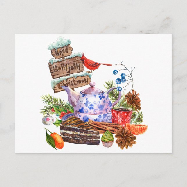 Cartão Postal Horário de Natal e Bolo da Aquarela (Frente)