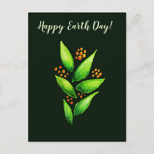 Cartão Postal Horário Verde Planta Laranja Berries Dia da Terra (Frente)