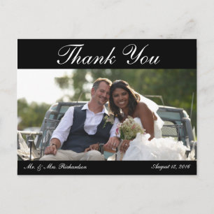 Cartão Postal Horiz. B&W Foto personalizada de casamento Obrigad