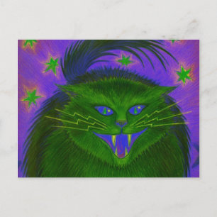 Cartão postal horizontal do Gato Assustador Verde