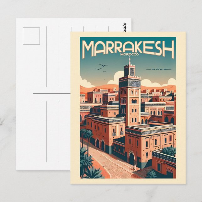 Cartão Postal Horizonte da cidade antiga de Marrakesh com presen (Frente/Verso)