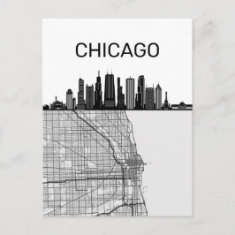 Cartão Postal Horizonte da Cidade de Chicago Illinois Com Mapa