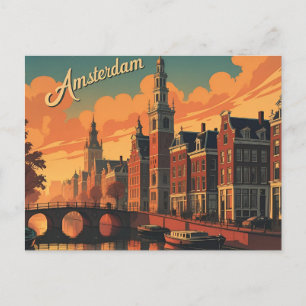 Cartão Postal Horizonte de Amsterdã ao pôr do sol