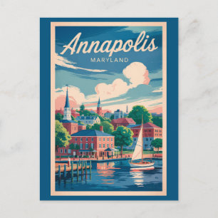 Cartão Postal Horizonte de Annapolis Maryland Viagem Arte Vintag
