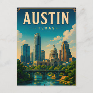 Cartão Postal Horizonte de Austin Texas e Margem do Rio