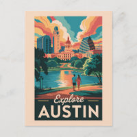 Horizonte de Austin Texas Viagem Arte Vintage