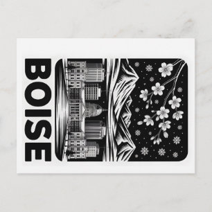 Cartão Postal Horizonte de Boise Preto e Branco Xilogravura Inve
