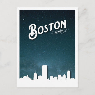 Cartão Postal Horizonte de Boston à Noite - Boston, Massachusett
