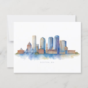 Cartão Postal Horizonte de Boston em Aquarela   Moderno Boston M