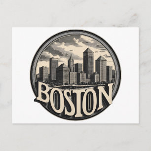 Cartão Postal Horizonte de Boston – Paisagem Urbana Minimalista