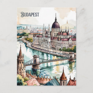 Cartão Postal Horizonte de Budapeste Hungria Parlamento Rio Danú