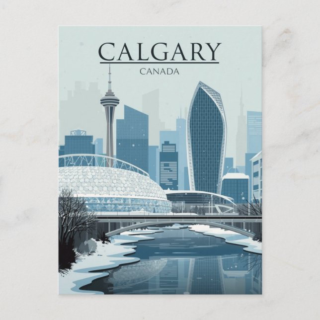 Cartão Postal Horizonte de Calgary Canadá Inverno Neve (Frente)