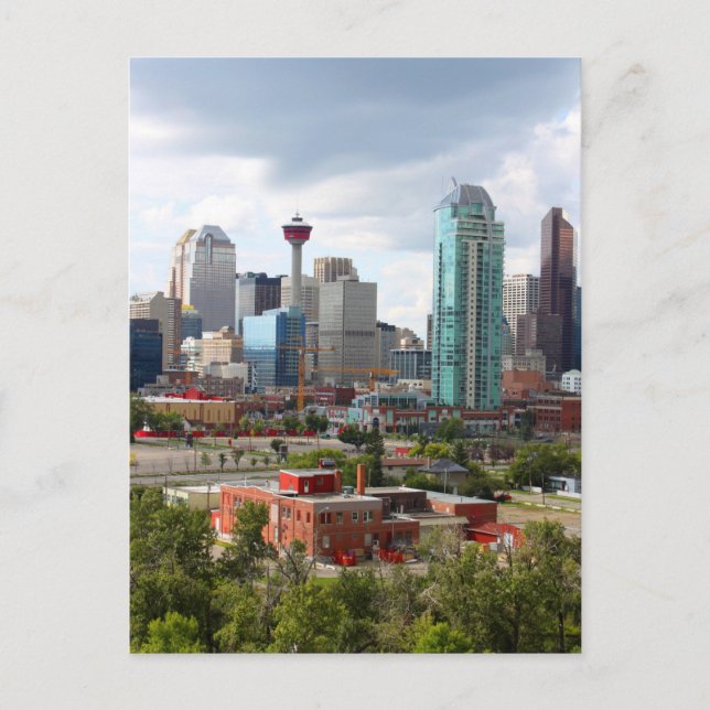 Cartão Postal Horizonte de Calgary com edifícios e torre (Frente)