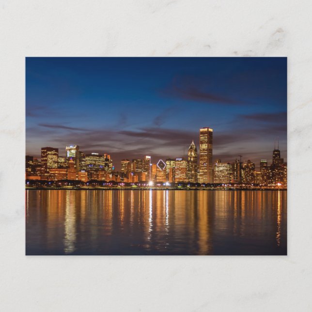 Cartão Postal Horizonte de Chicago à Noite (Frente)