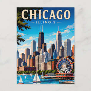 Cartão Postal Horizonte de Chicago e Lago Michigan